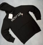 Moncler Logo-Embroidered Drawstring Hoodie For Men's in Black Color - Image 2