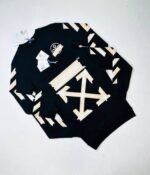 Off-White Crew Neck Diag Tape Arrows Logo Printed Jumpers For Men's in Black Color - Image 3