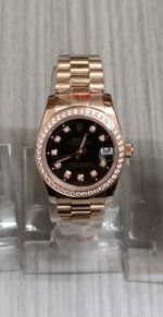 Rolex Datejust Black Diamond Dial With Gold Bracelet For Women's