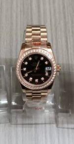 Rolex Datejust Black Diamond Dial With Gold Bracelet For Women's - Image 2