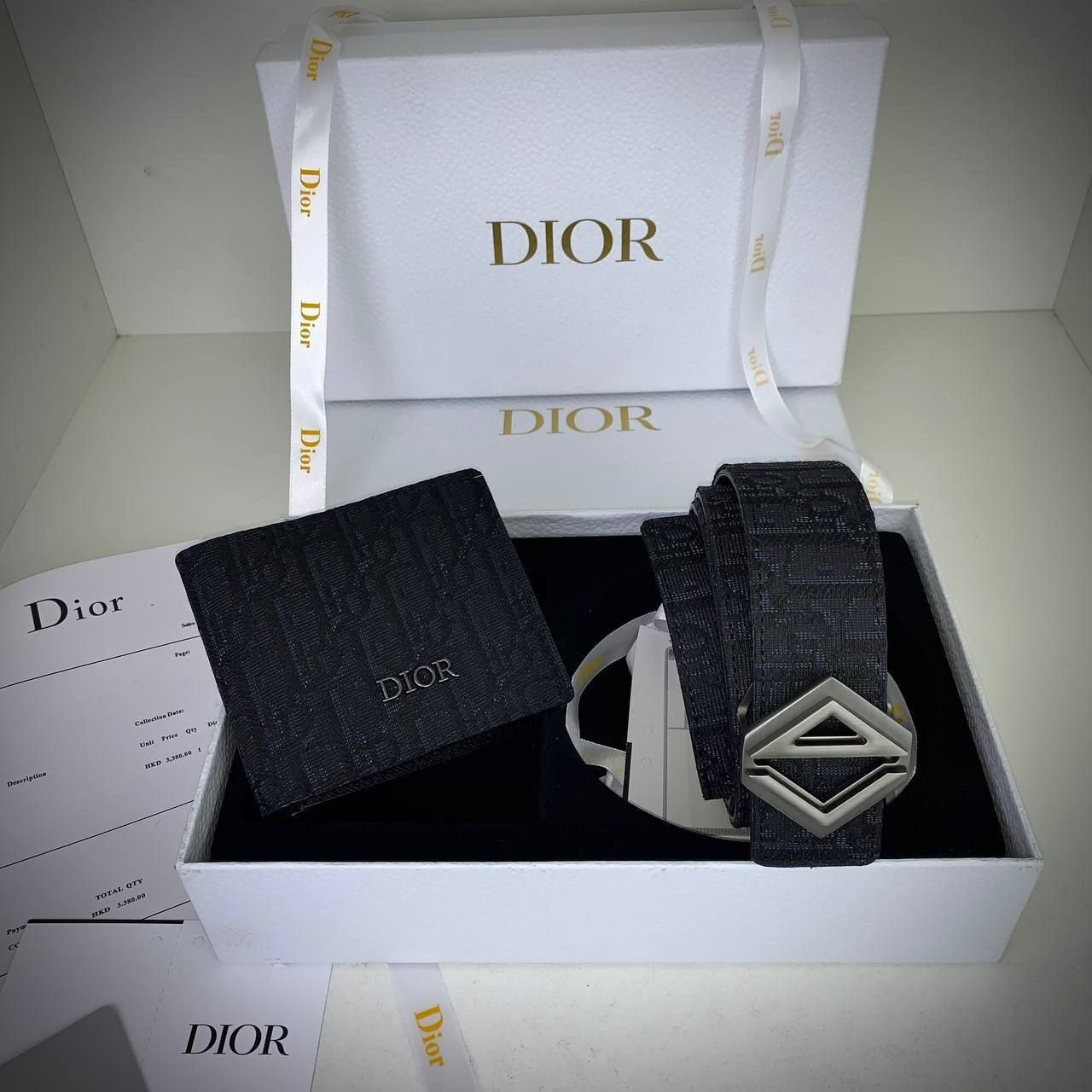 4712024656.jpg Christian Dior Logo Printed Wallet and Belts Sets For Men's in Black - Image 1