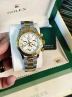 Rolex Daytona Cosmograph Two Tone Yellow Gold Chain White Dial AAA Quality Men's Watch - Image 2