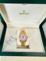 Rolex Yellow Gold President Datejust Pink Dial Diamond Bezel