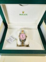 Rolex Datejust Gold Steel Watch Pink Diamond Dial Women's Watch