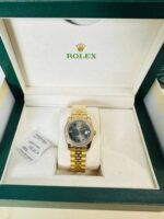 Rolex President Datejust Diamond Gold Strap Gray Roman Dial Women's Watch - Image 2