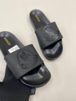 Moncler Basile Logo Embossed Sliders in Black Color For Men's - Image 3