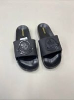Moncler Basile Logo Embossed Sliders in Black Color For Men's - Image 5