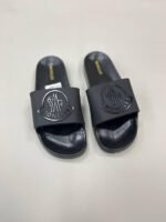 Moncler Basile Logo Embossed Sliders in Black Color For Men's
