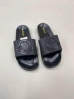 Moncler Basile Logo Embossed Sliders in Black Color For Men's - Image 2