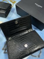 Saint Laurent YSL Black Croc Embossed Leather Women's Shoulder Bag - Image 4