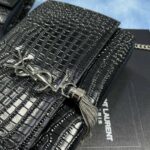 Saint Laurent YSL Black Croc Embossed Leather Women's Shoulder Bag - Image 3
