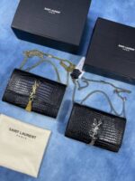 Saint Laurent YSL Black Croc Embossed Leather Women's Shoulder Bag - Image 2