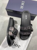 Christian Dior Logo Printed Sliders For Men's in Black/Brown Color - Image 3