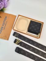 Louis Vuitton Wallets & Belts Sets For Men's in Black with Different Buckle Colors