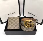 Gucci Logo Buckle Leather Wallet & Belt Sets For Men's in Different Colors