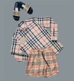 Burberry Brown Plaid Button Up Long Sleeve Cotton Shirt & Shorts Set For Men's - Image 5