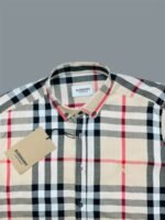 Burberry Brown Plaid Button Up Long Sleeve Cotton Shirt & Shorts Set For Men's - Image 6