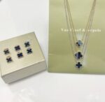 Van Cleef & Arpels Four Leaf Clover Black Necklace & Earrings Sets For Women's in Different Chain Colors - Image 2