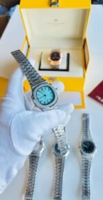 Patek Philippe Geneve Silver with Sea Blue Dial Automatic Watch Men's