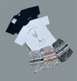 Dior Neptune Grass Logo Printed T-Shirts & Shorts Sets For Men's in Different Colors