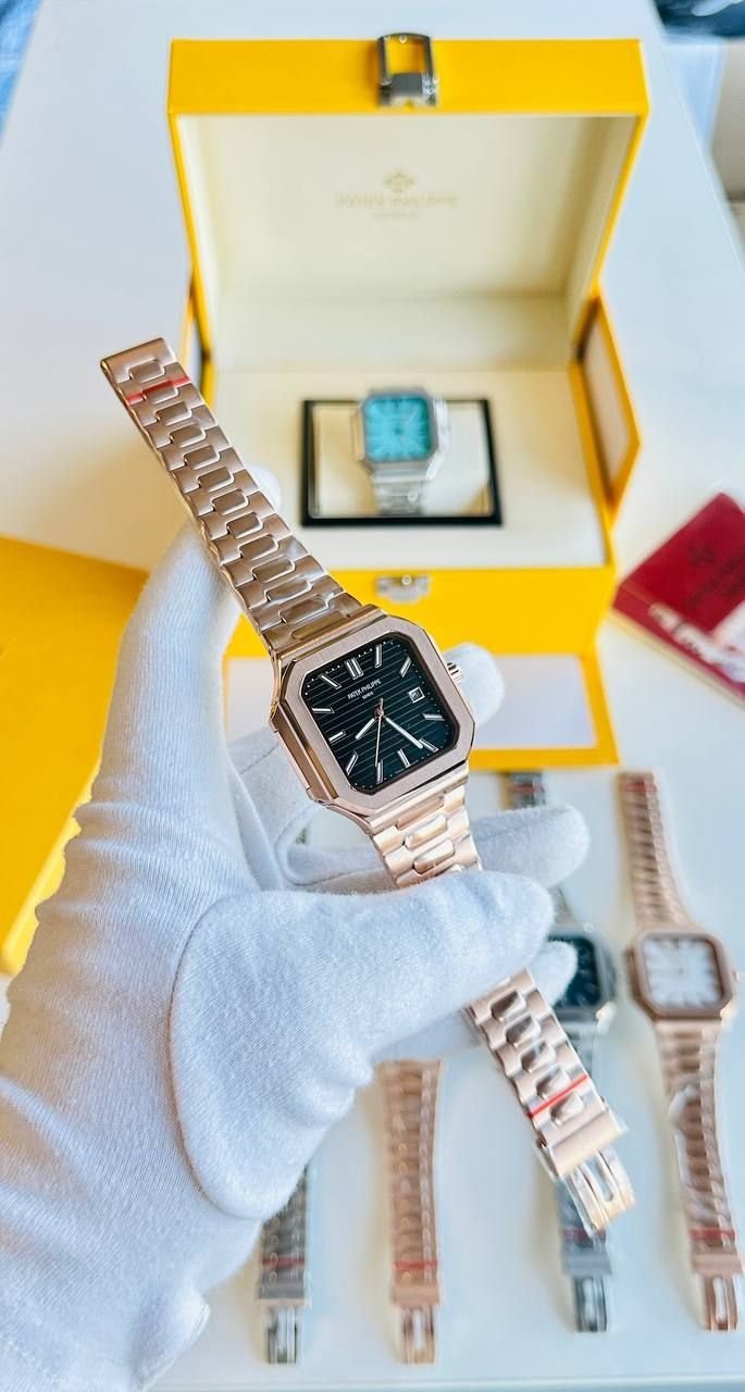 5170746817.jpg Patek Philippe Cubitus Rose Gold Chain Movement Black Dial Super Clone Men's Watch - Image 1