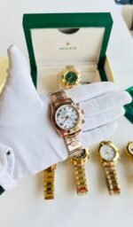 Rolex Cosmograph Daytona Rose Gold Chain Strap White Dial Watches For Men's
