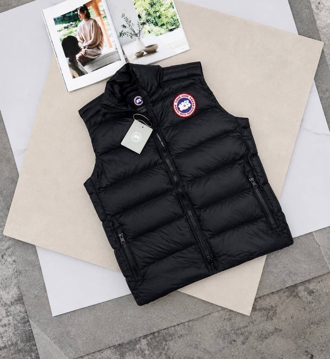 photo_5827816681743520051_y Moncler Mens Glossy Black Puffer Gilet Body Warmer | Canada Goose Freestyle Crew Vest Replica - Image 1