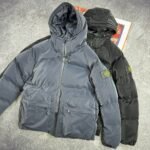 Grey/Steel Blue Stone Island Puffer Jacket Replica | Clone Stone Island hooded Jacket​