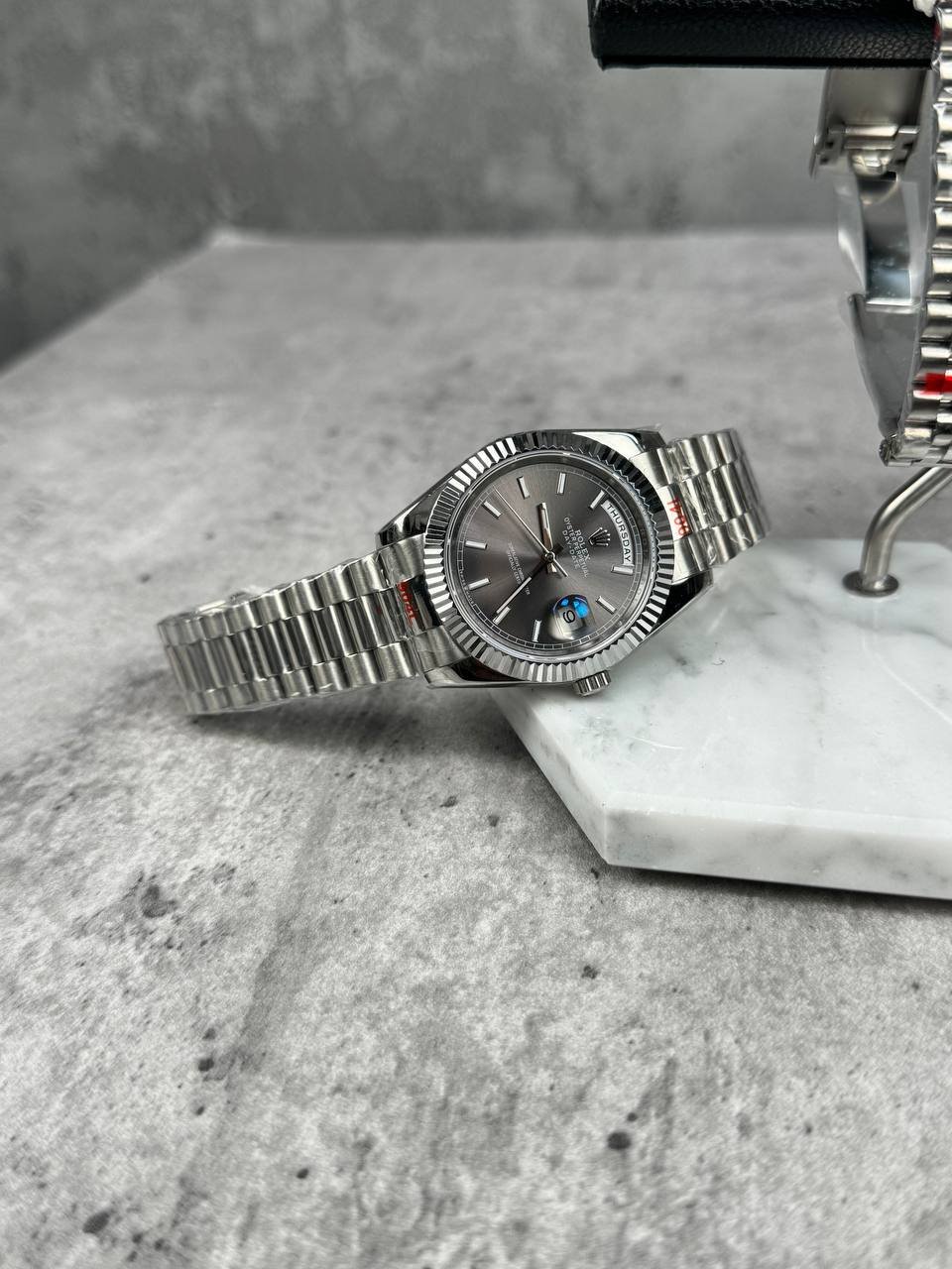 photo_5848443541355434752_y Rolex DateJust 41mm and Day-Date 40mm Grey Dial Watch Set - Image 1